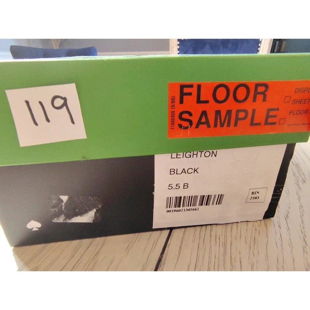 Kate‎ Spade Leighton Black Leather Penny Loafers Gold Logo Flats 5.5B New